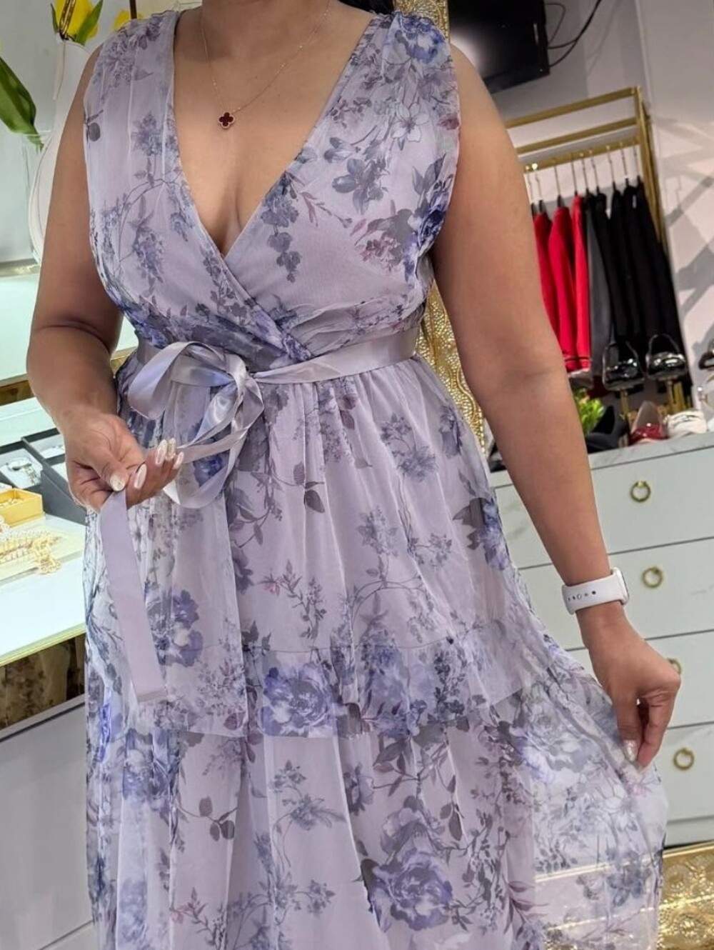 CANDALITE Woman's Sleeveless Lavender Floral Tiered Maxi Dress
